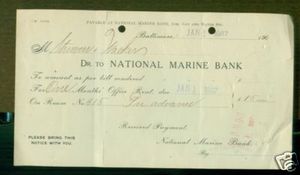 1907 Dr to Natinal Marine Bank Office Rent Receipt