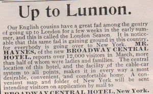 1894 Print Ad Broadway Central Hotel Mr Haynes Up to Lunnon English Cousins NY