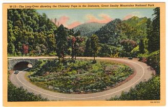 Undated Unused Postcard The Loop Over showing the Chimney Tops in the Distance Great Smoky Mountains National Park